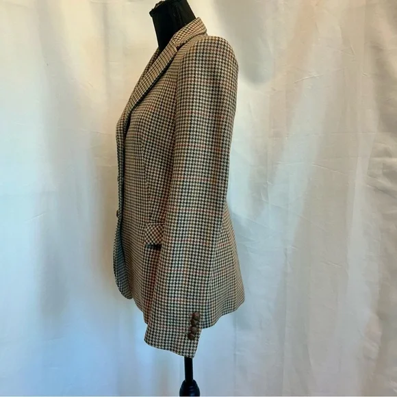 Zara tan brown houndstooth check plaid single breasted button front blazer Sz XS - Picture 4 of 15